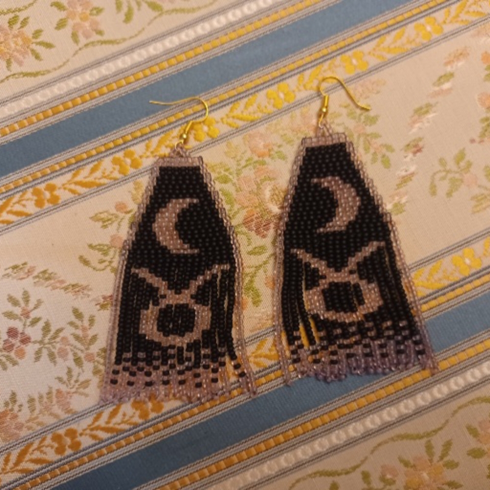 Pair of Taurus Moon Seed Bead Earrings, New
